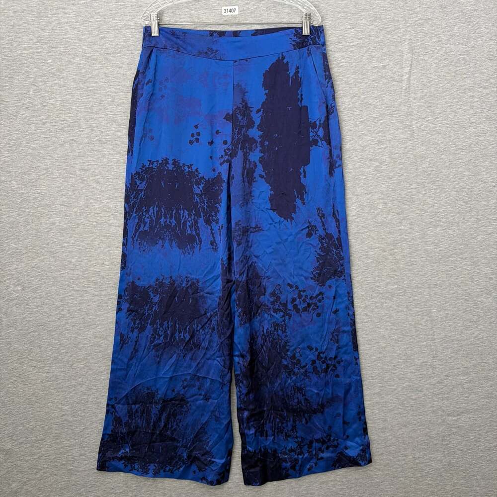 Maison Ullens Womens Size 46 Blue Black Tie Dye 100% Silk Trousers Pants
